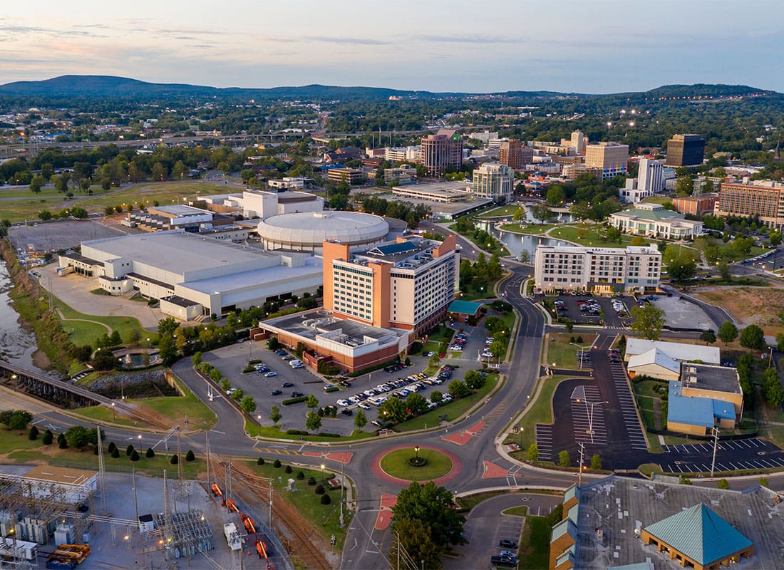 Daphne, AL - Dusk Over the Downtown Urban City Center of Huntsville Alabama